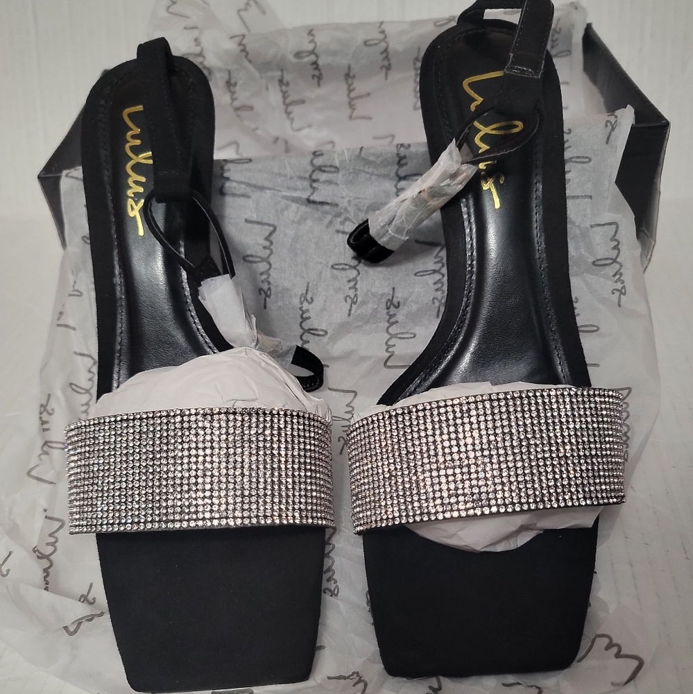 Lulus Shylaa Black Rhinestone Ankle Strap Heels Size 9 NWT - Picture 5 of 9
